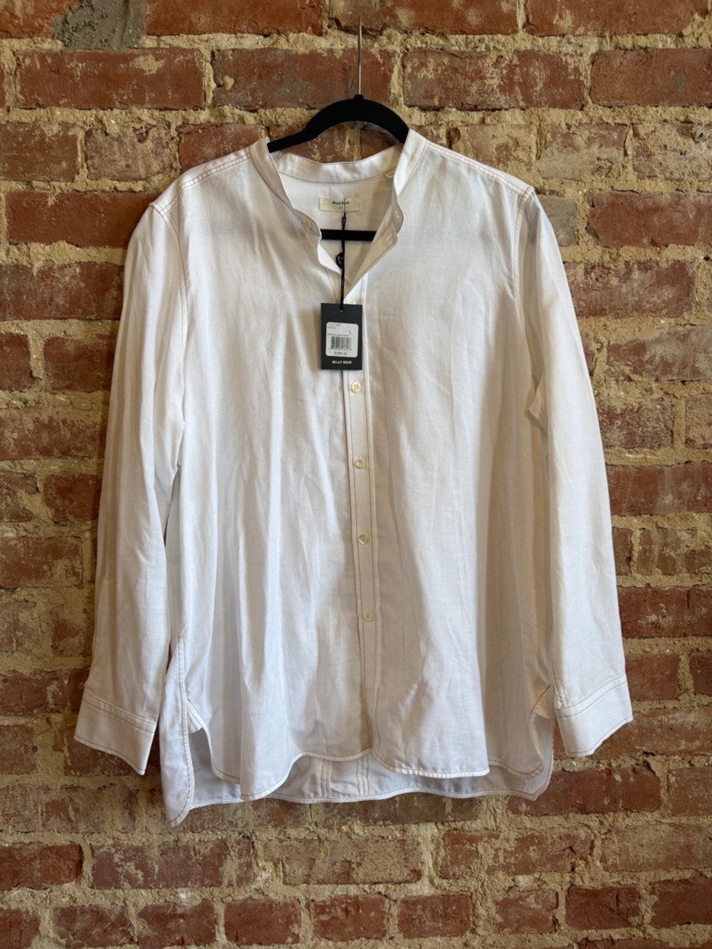 Billy Reid White Banded Collar Button-Up